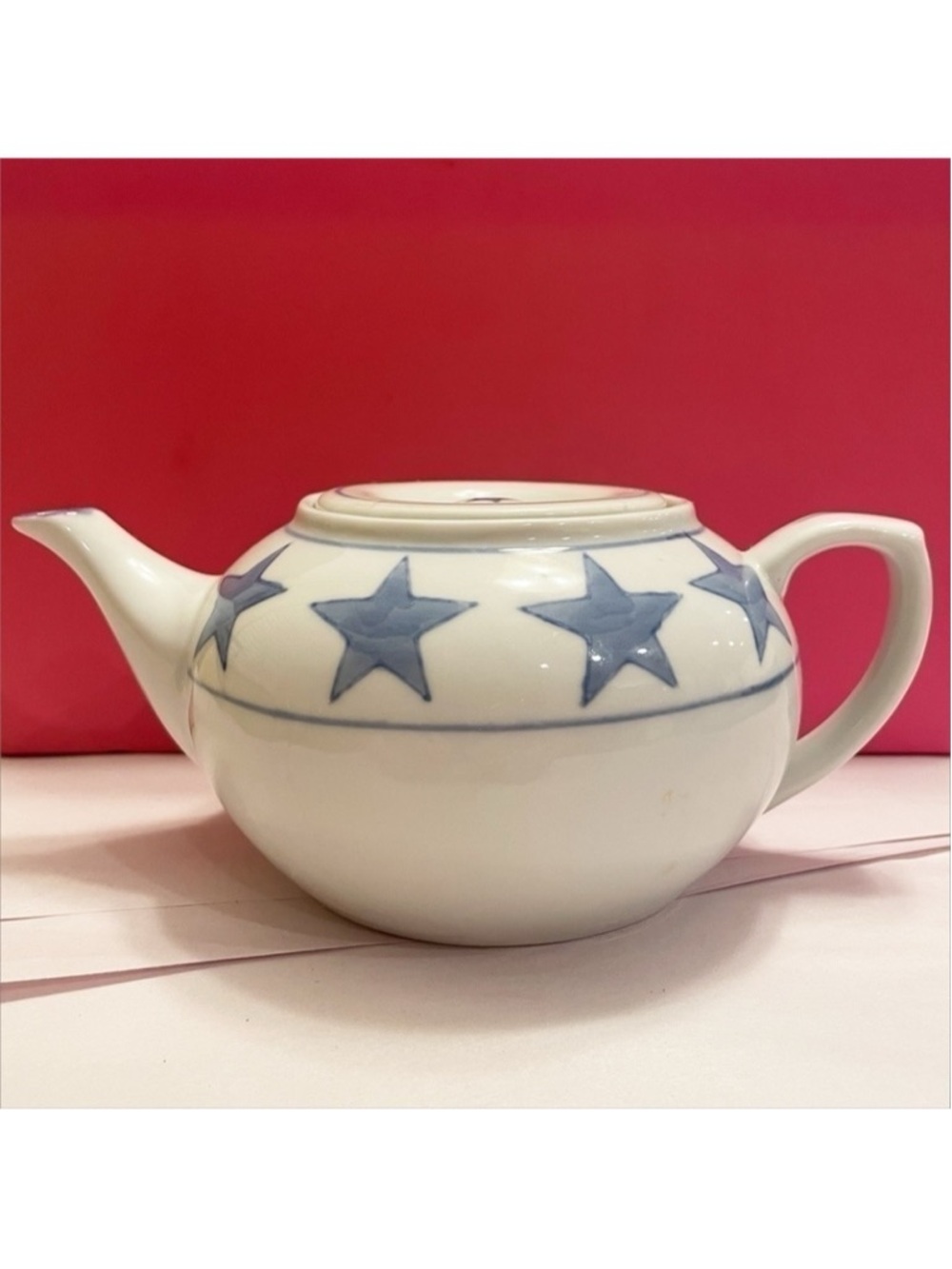White & Blue Stars Pier 1 Stoneware Teapot
